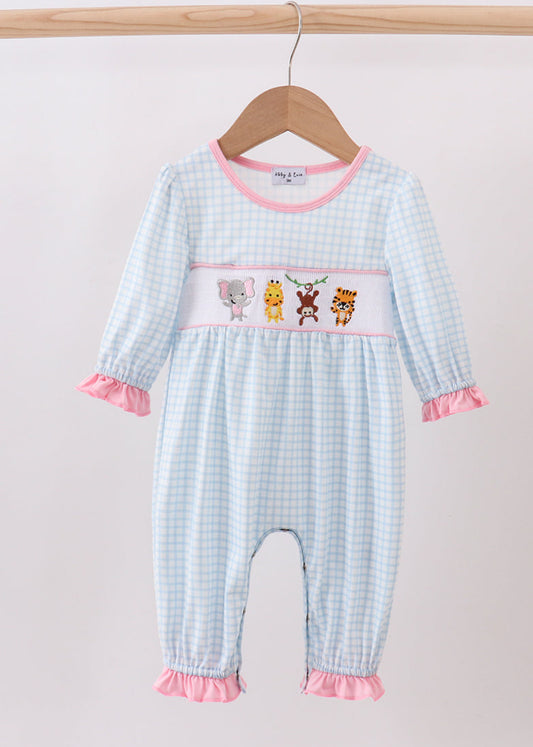 Girl Zoo Safari Smocked Rompers