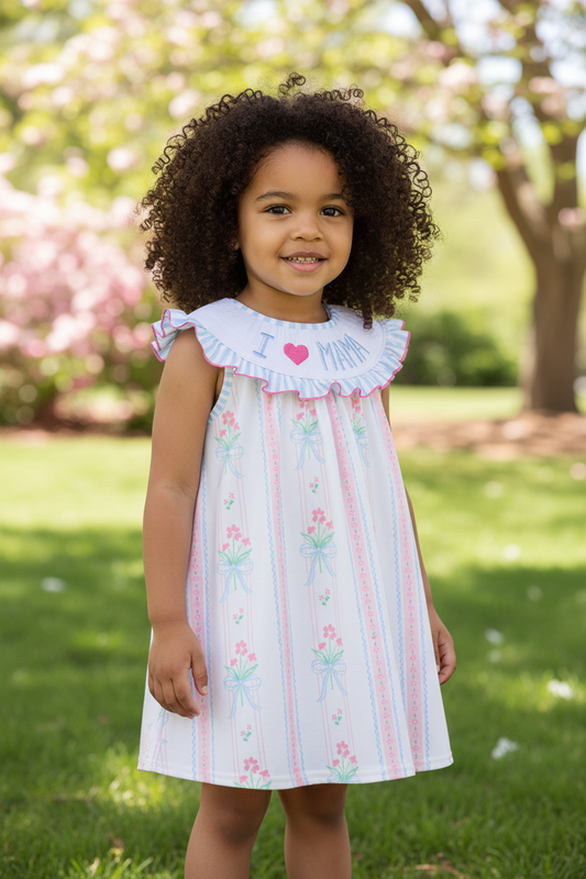 Girl Smocked I Love Mama