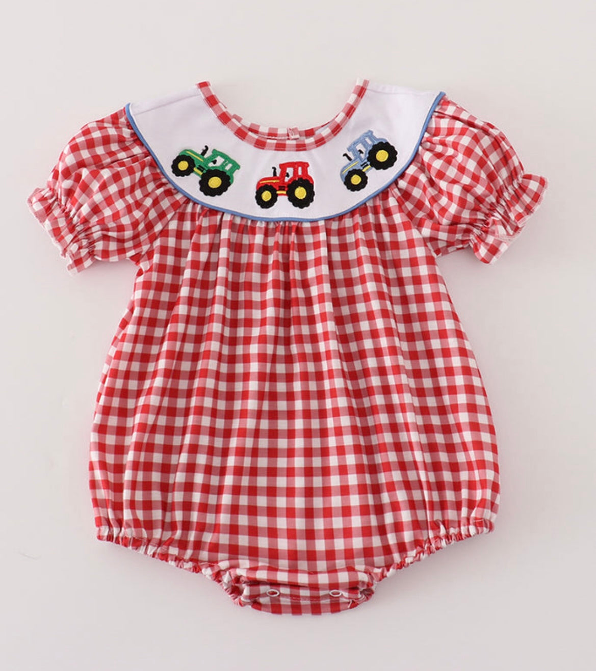 Girl Tractor Gingham Bubble