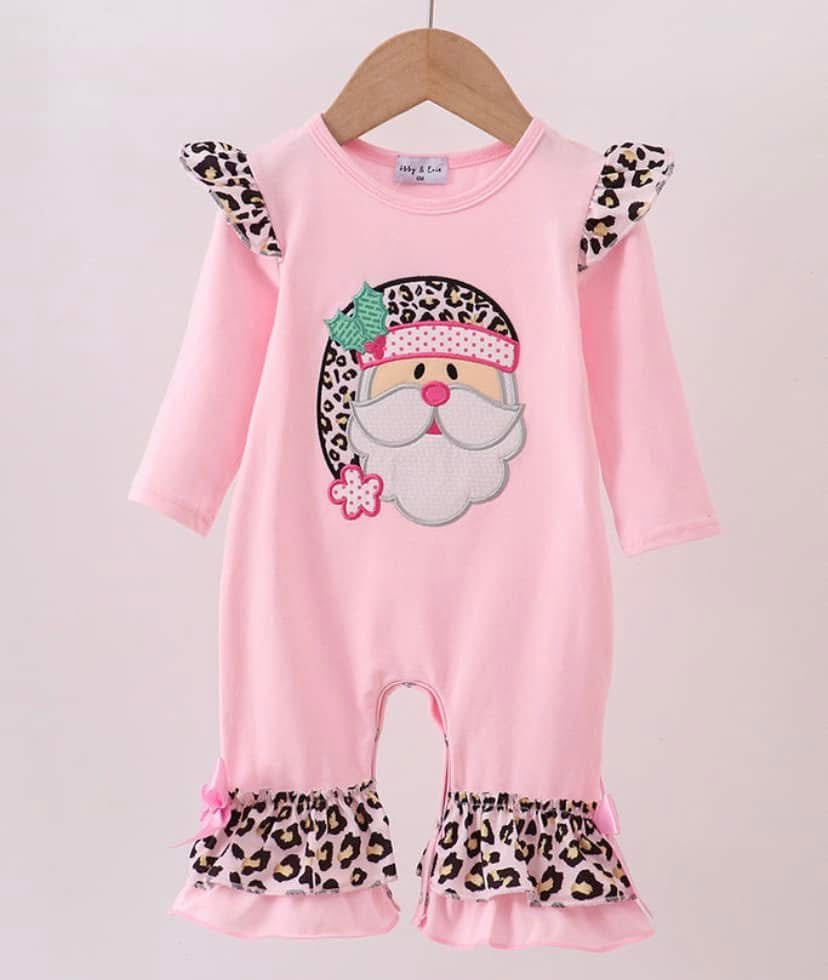 Girl Cheetah Santa Romper