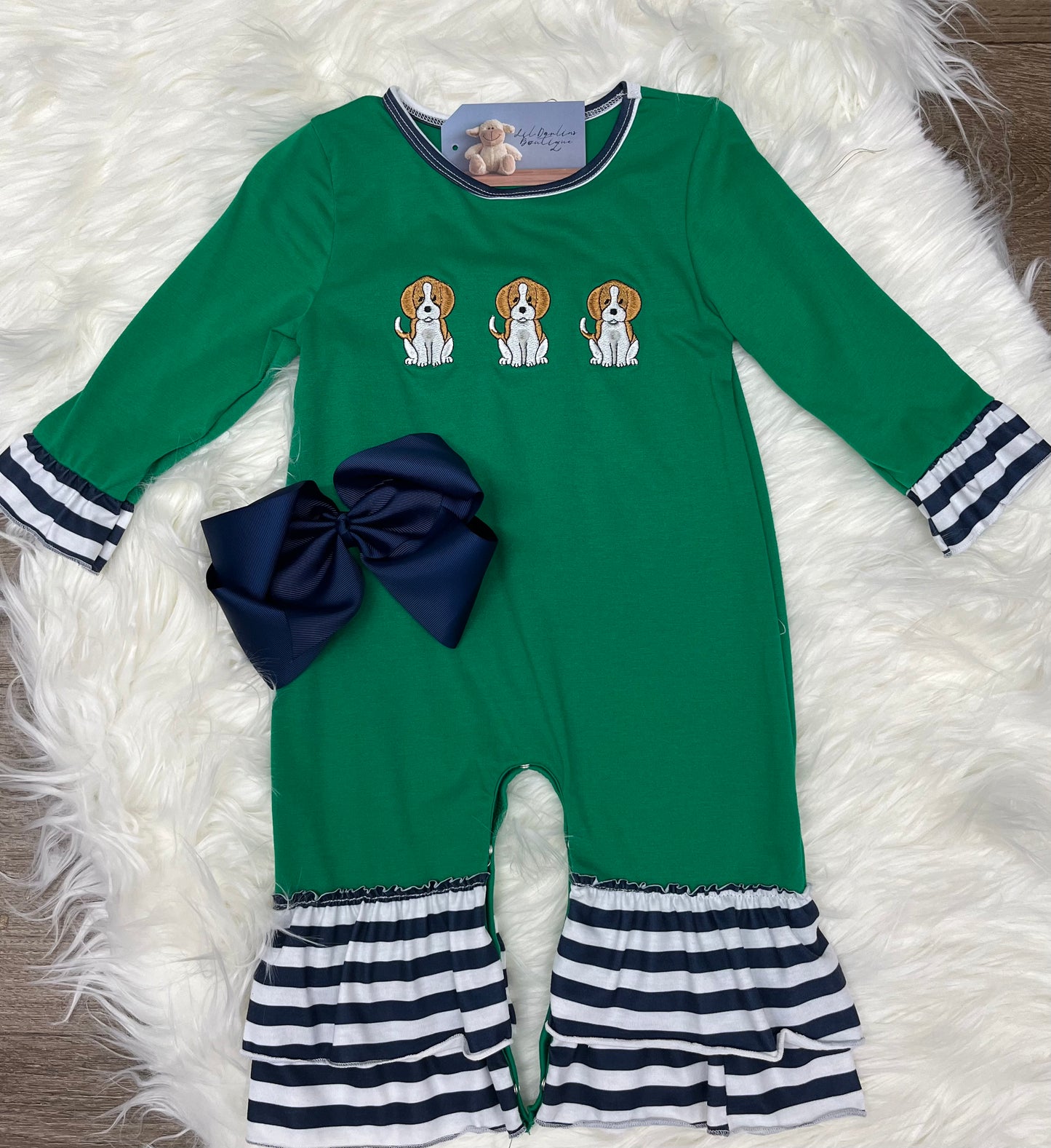 Girls Green Dog Romper