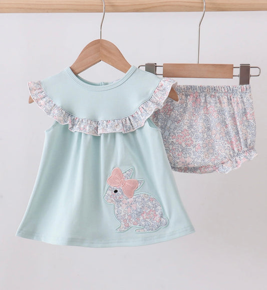 Girl Appliqué Bunny Diaper Set