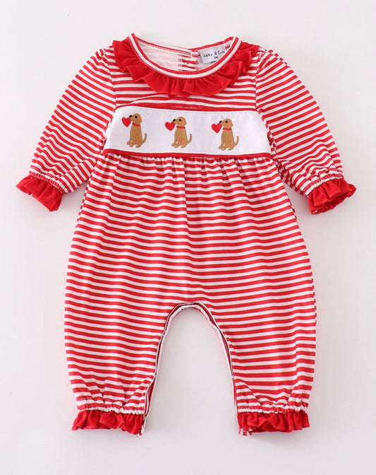 Girl Red Stripe Valentine Romper Clearance