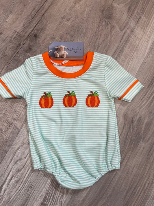 Boy Mint Fall Pumpkin Romper Last 1