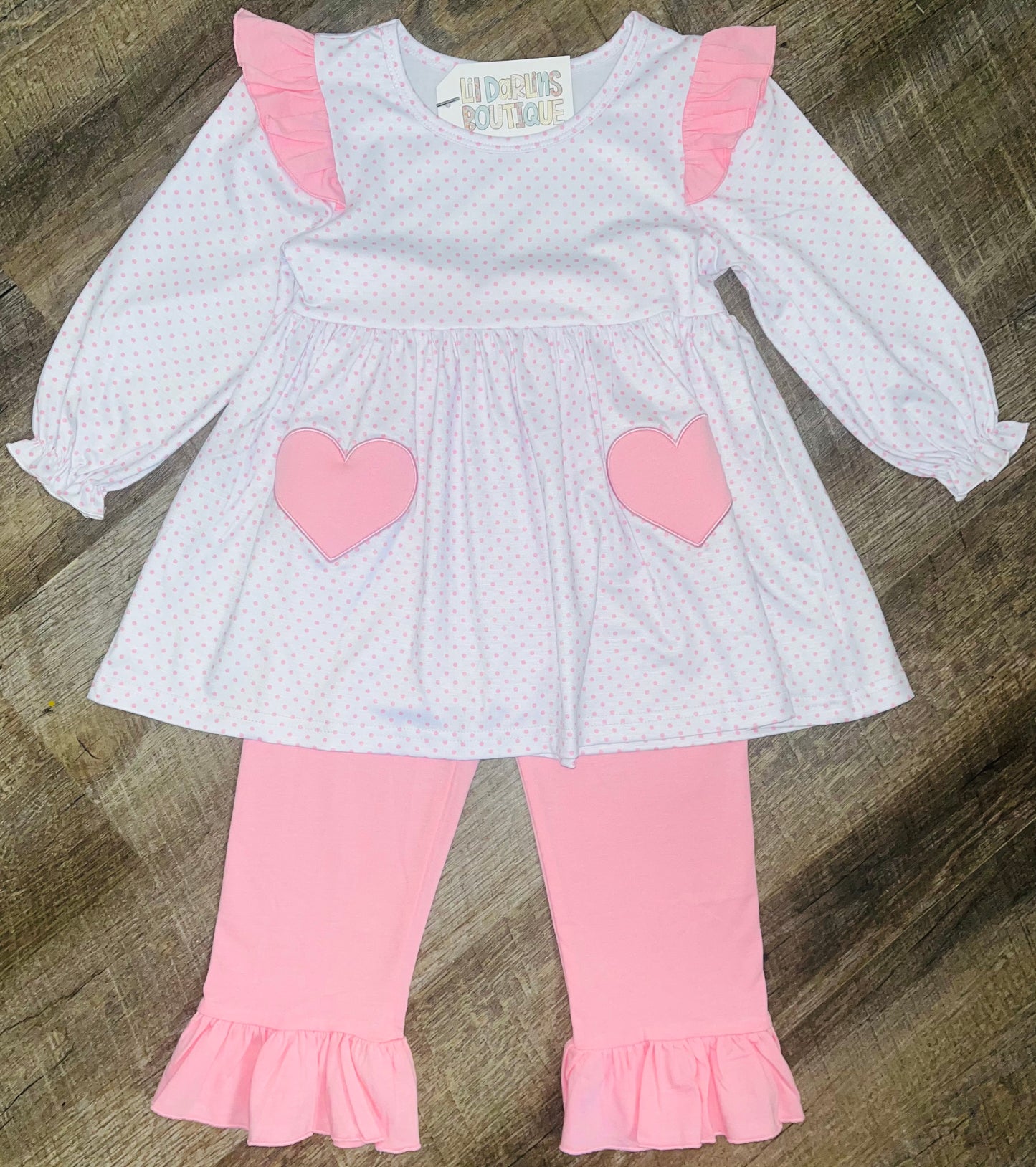 Girl Light Pink Heart Pant Set