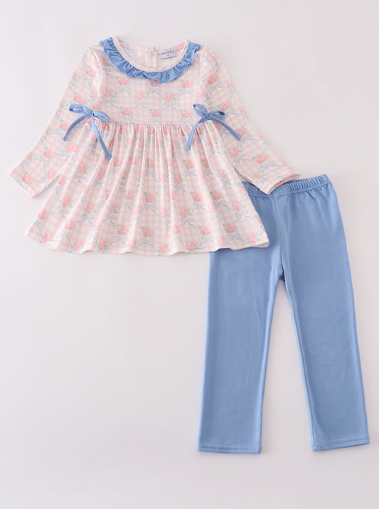 Girl Vintage Blue Bow Pant Set