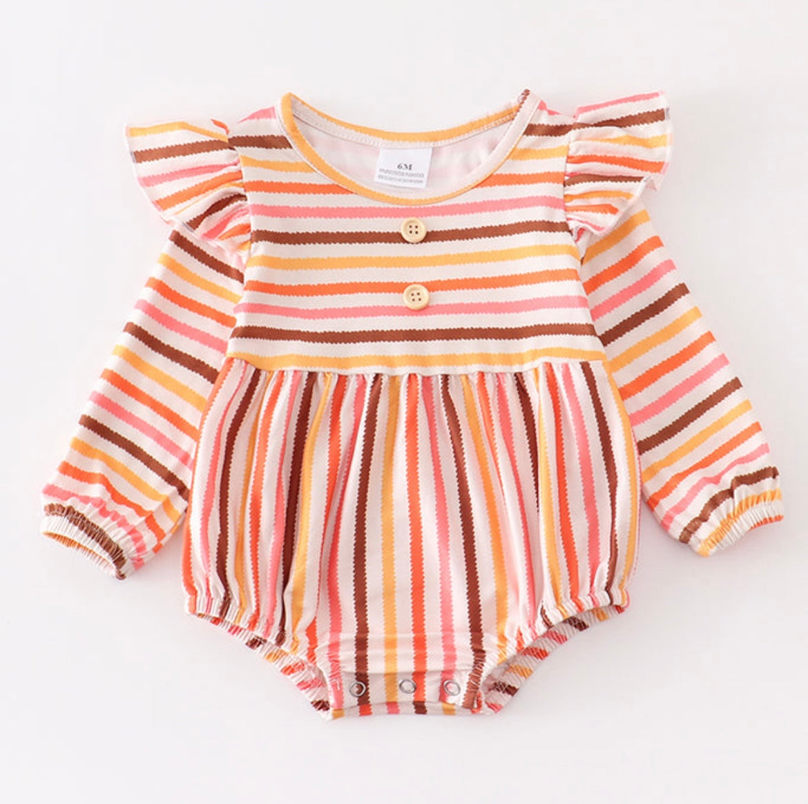 Girl Fall Stripe Romper Ecru