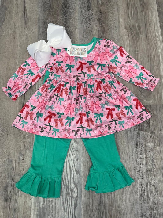 Girl Christmas Bow Pant Set