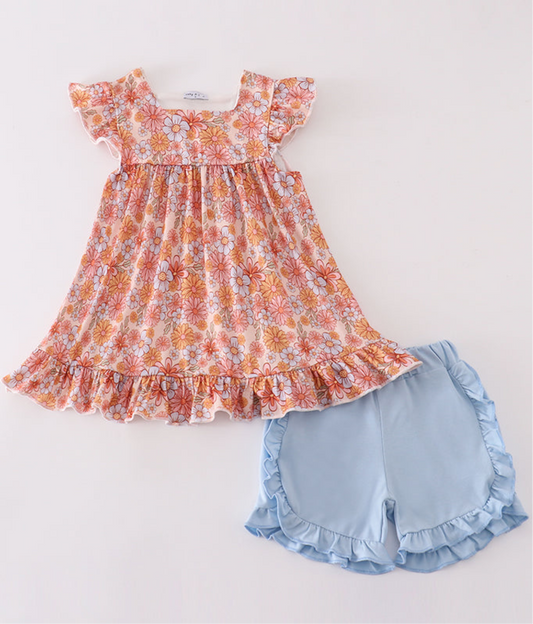 Girl Hippie Floral Short Set