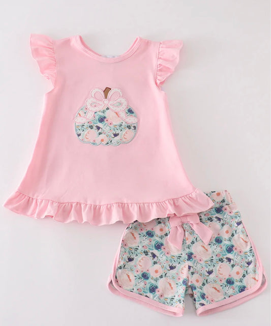 Girl Floral Pumkin Short Set