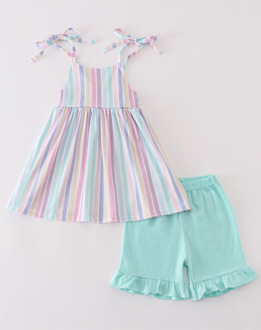 Girl Rainbow Stripe Short Set