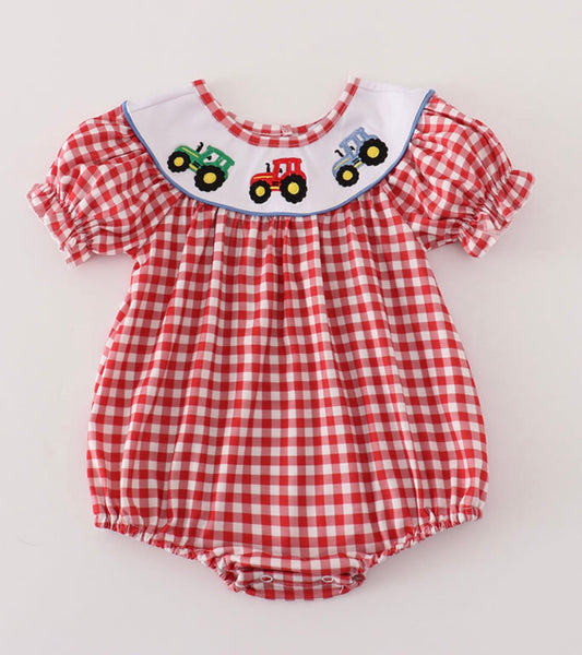 Girl Tractor Gingham Bubble