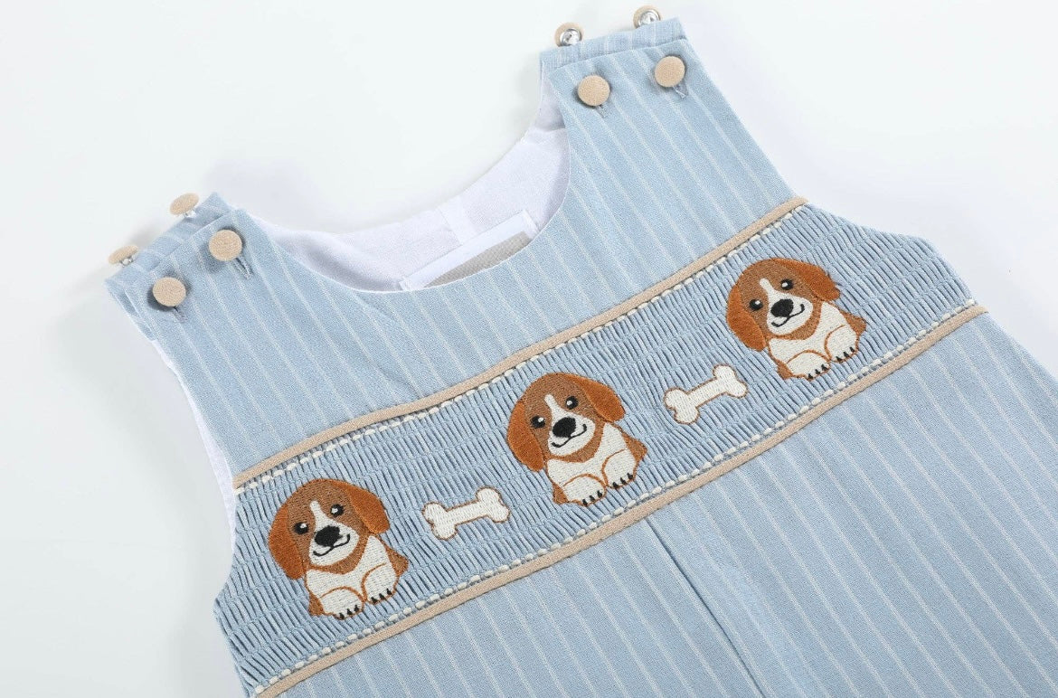 Boy Smocked Dog Romper