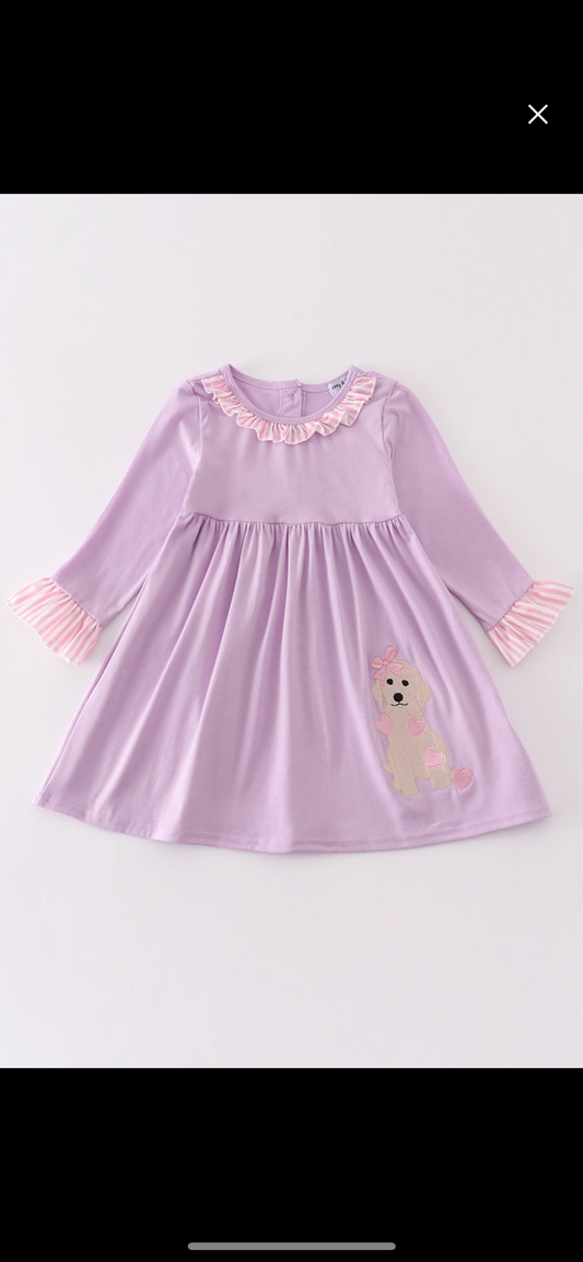 Girl Purple Dog Valentine Dress Clearance