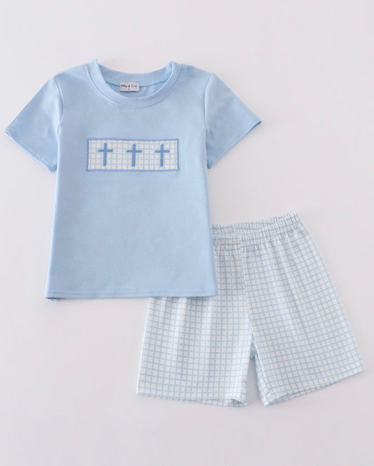 Boys Cross Embroidery Short Set