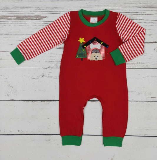 Boy Dog Christmas Appliqué Romper