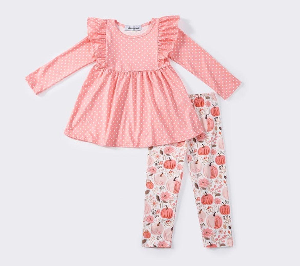 Girl Peach Pumpkin Floral Pant Set