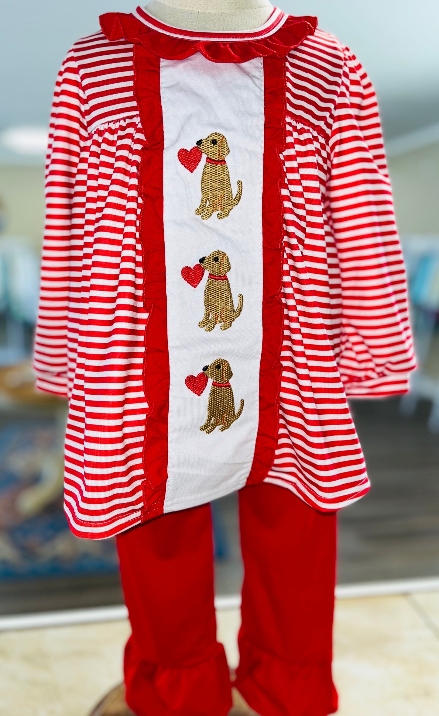 Girl Stripe Dog Valentine Pant Set