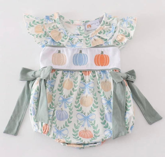 Girl Fall Pumpkin Romper New Albany