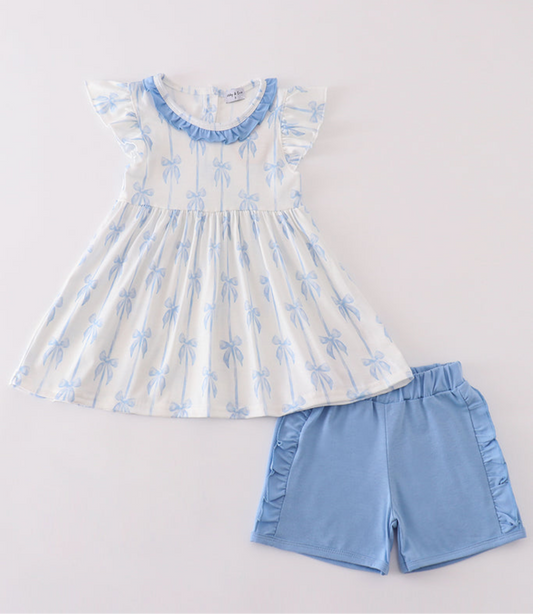 Girl Blue Bow Short Set