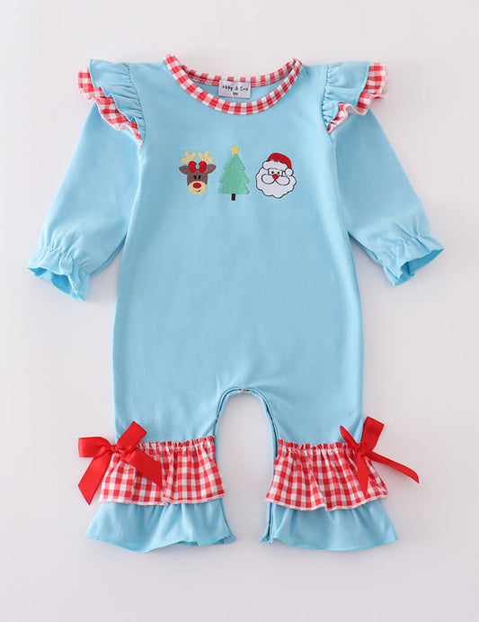 Girl Blue Santa Romper