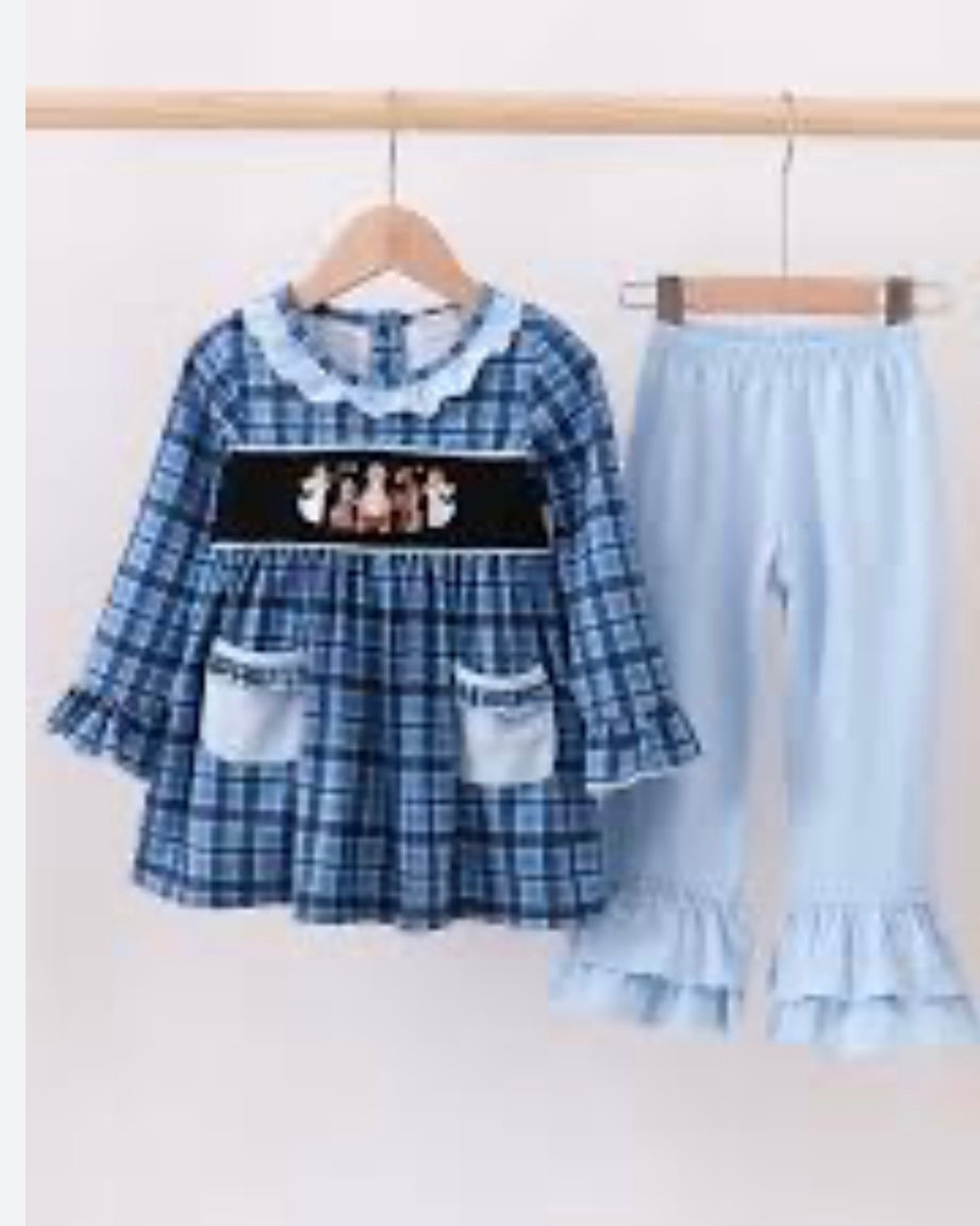 Girl Plaid Nativity Pant Set